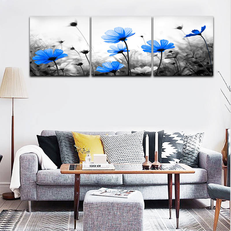 Royal Blue Flower Wall Art Prints on Canvas