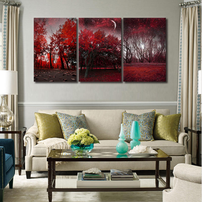 Red Forest Canvas Prints Wall Art 3 Panel