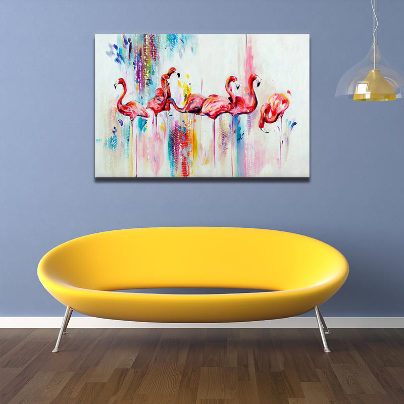 Pink Flamingo Canvas Painting Wall Art Home Decor