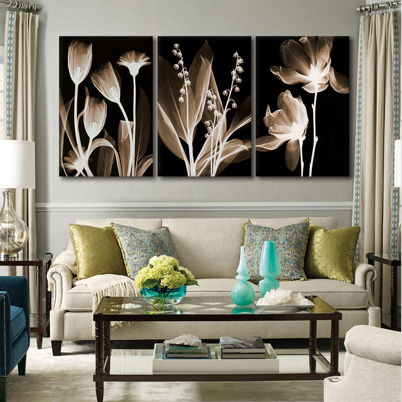 3 Pieces Nordic Modular Black And White Flower Canvas Prints Pianting