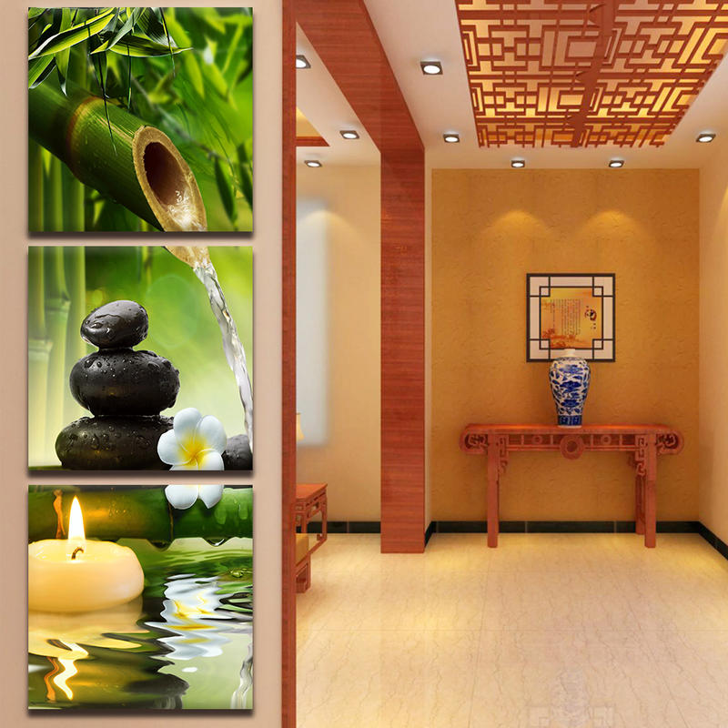 Modern Orchid Zen Spa Stone Bamboo Candle Canvas Painting