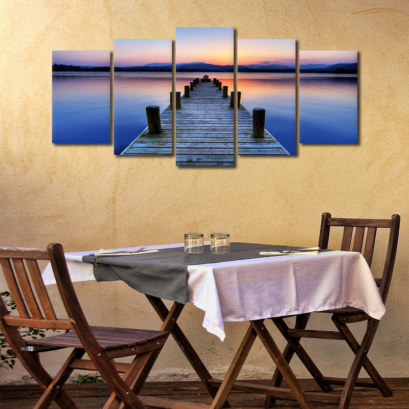 5 Panels Framed Wall Art Seascape Printed on Canvas