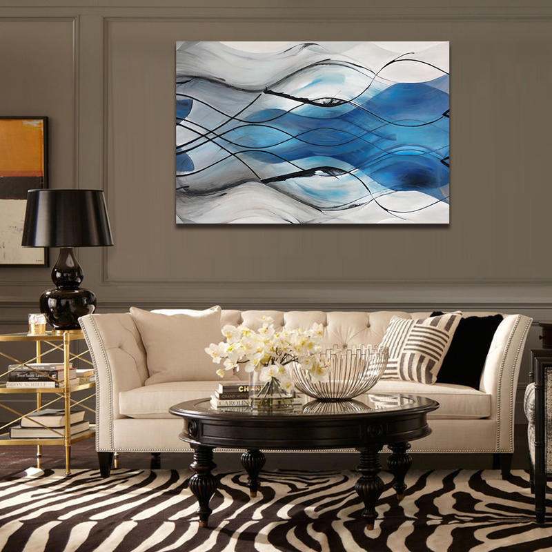 Abstract Blue Canvas Wall Art Modern Living Room Decor