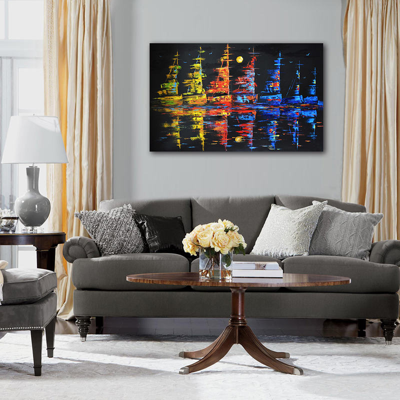 Modern Knife Sail Boats Oil Painting for Bedroom Living Decor