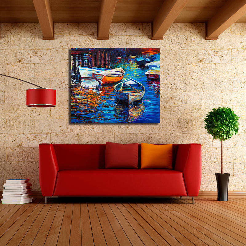 Hand Painted Boats Oil Painting for Home Decor