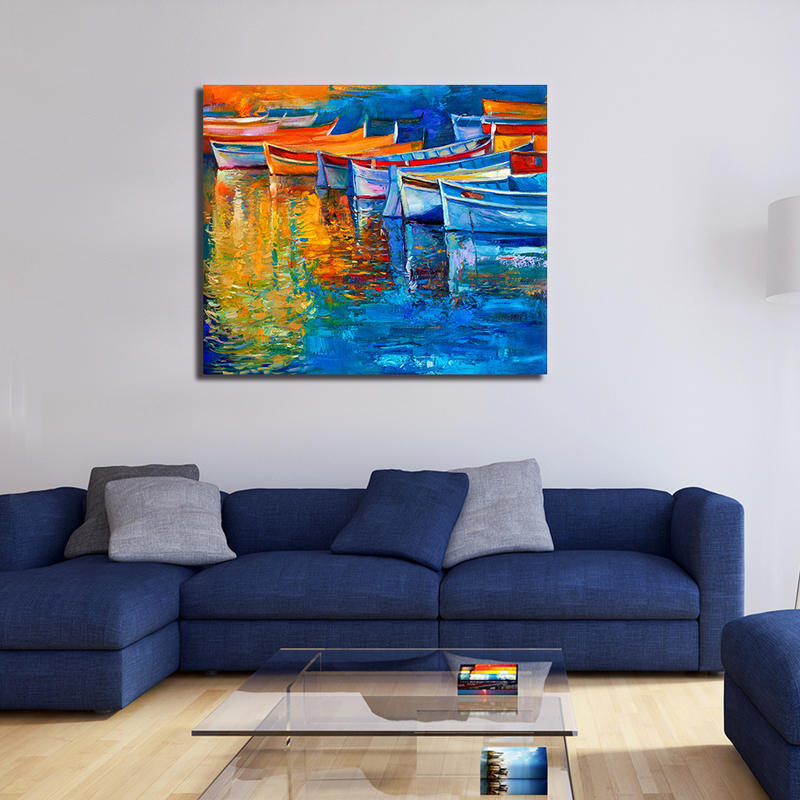 100% Hand Painted Seascape Boats Oil Painting 