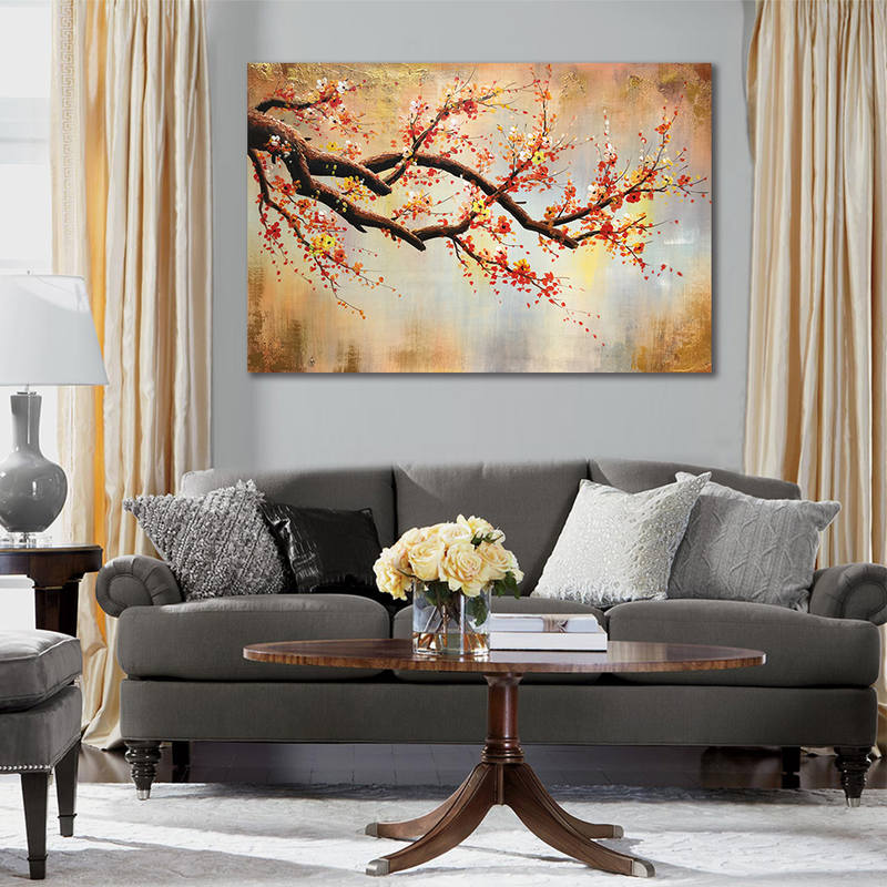 Hand Painted Plum Blossom Canvas Wall Decor