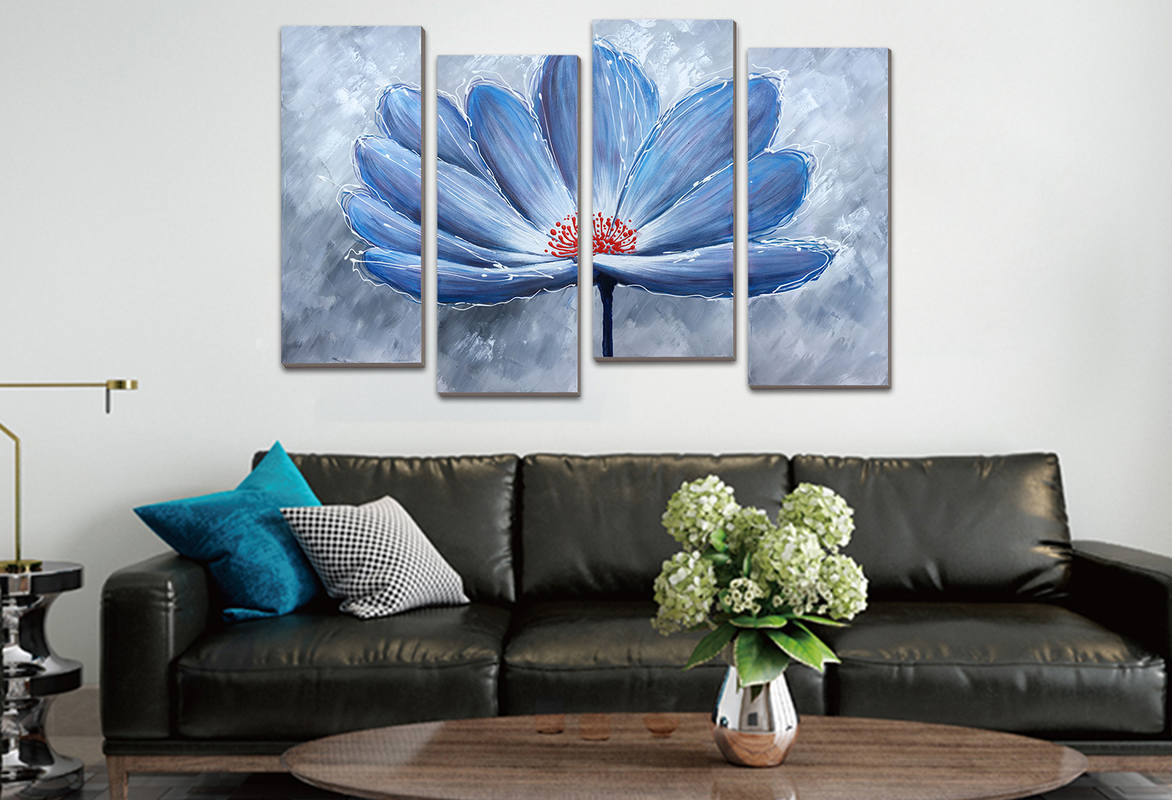 100% Hand Painted Blue Flower Wall Art