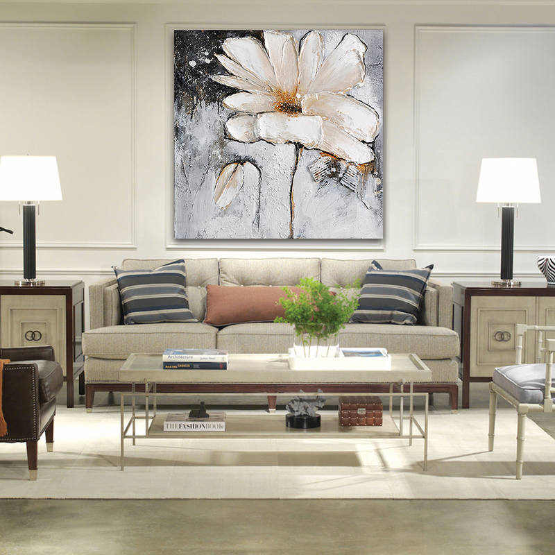 White Flowers Oil Painting for Home Decor