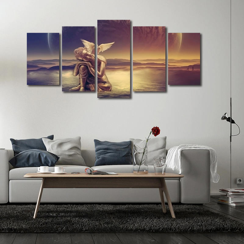 5 Panels Buddha Canvas Prints for Home Decor