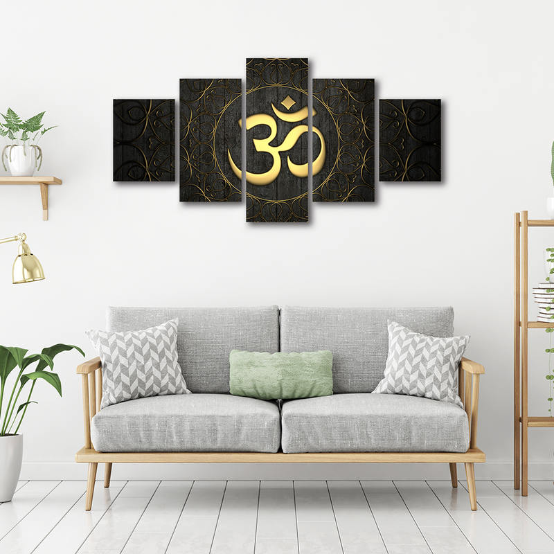 5 Pieces Buddha OM Yoga Poster HD Print Golden Symbol Abstract Pictures