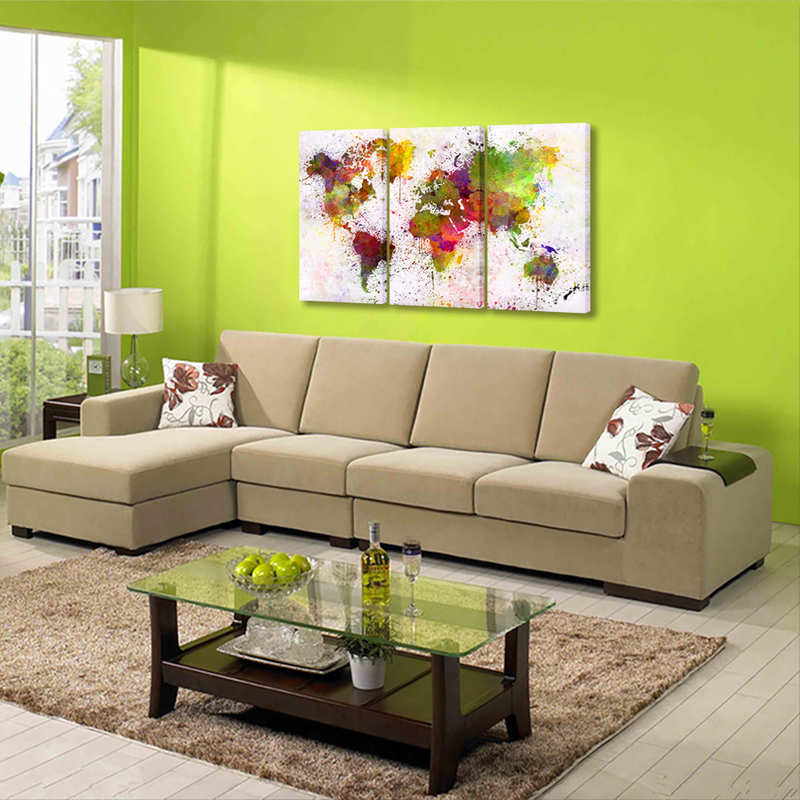 Colorful World Map Wall Art Office Decor 5 Panels