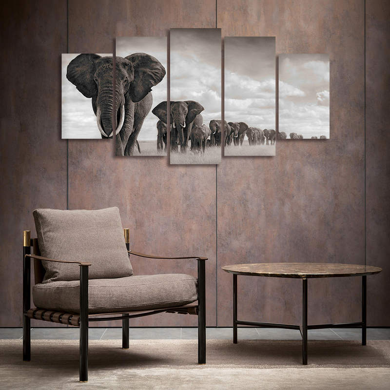Elephant Canvas Prints Wall Art 5 Panels Animal Painting Elephant Canvas Prints Wall Art 5 Panels Animal Painting