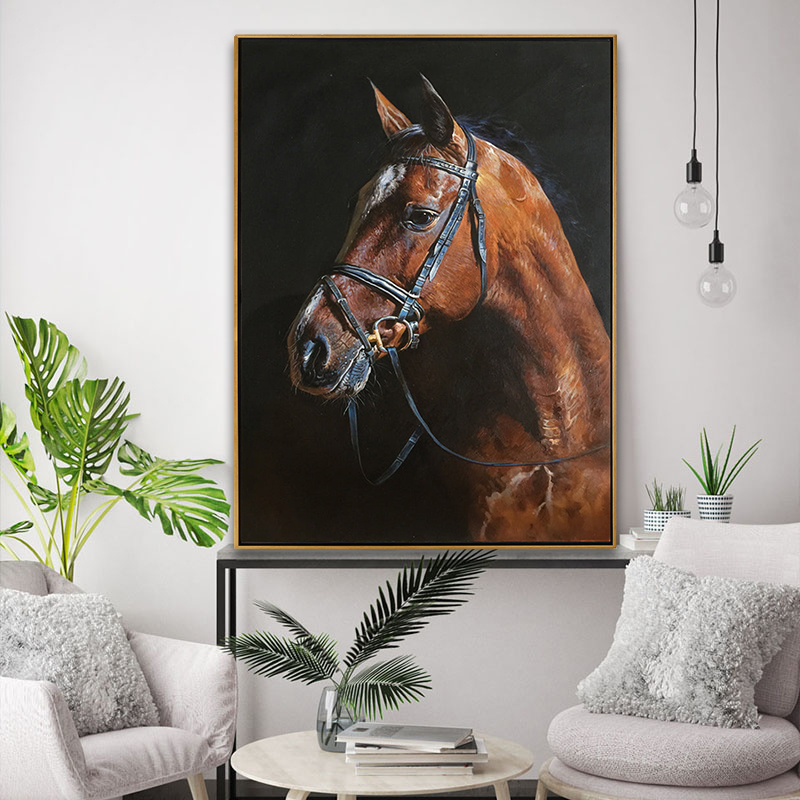 Brown Horse Head Portrait Oil Painting on Canvas