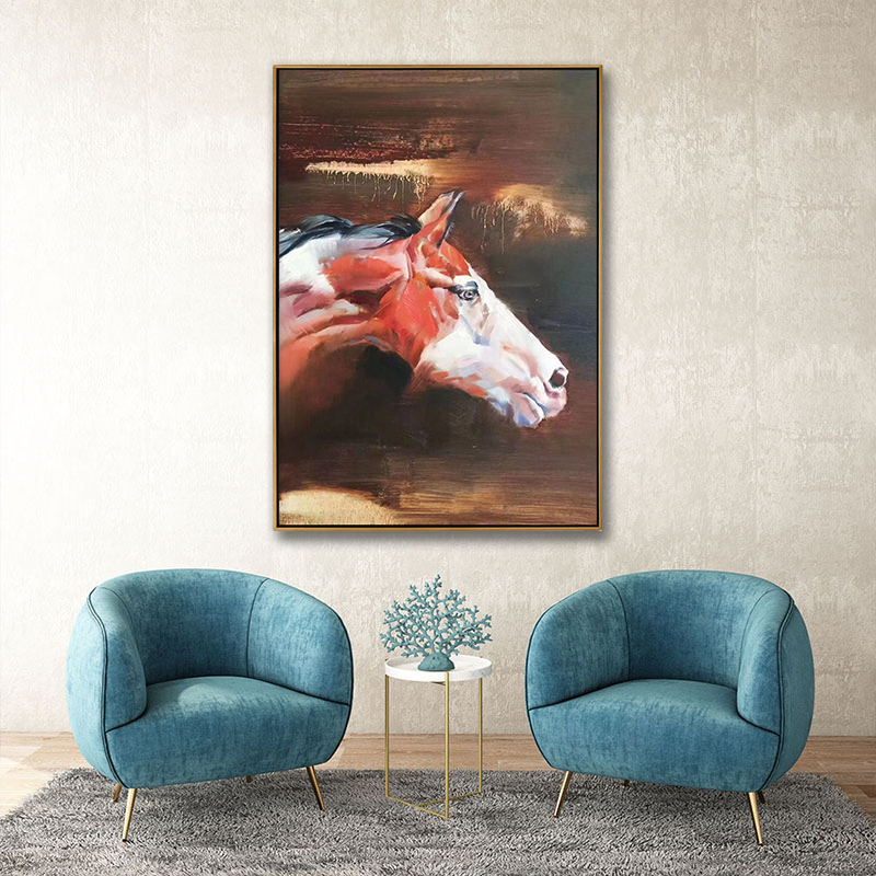 Oil Painting of Brown and White Horse Head