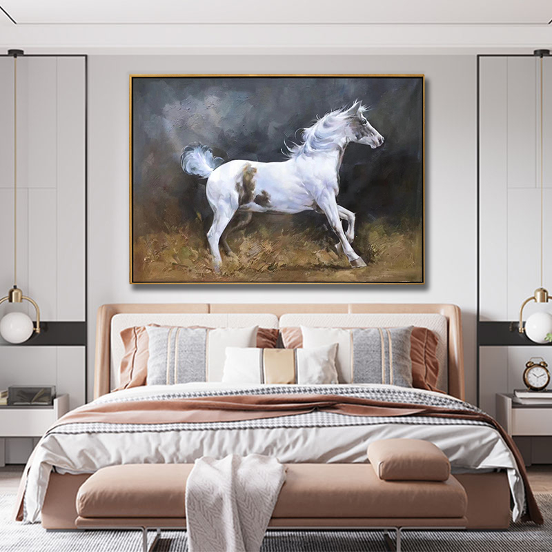 White Running Horse Canvas Painting