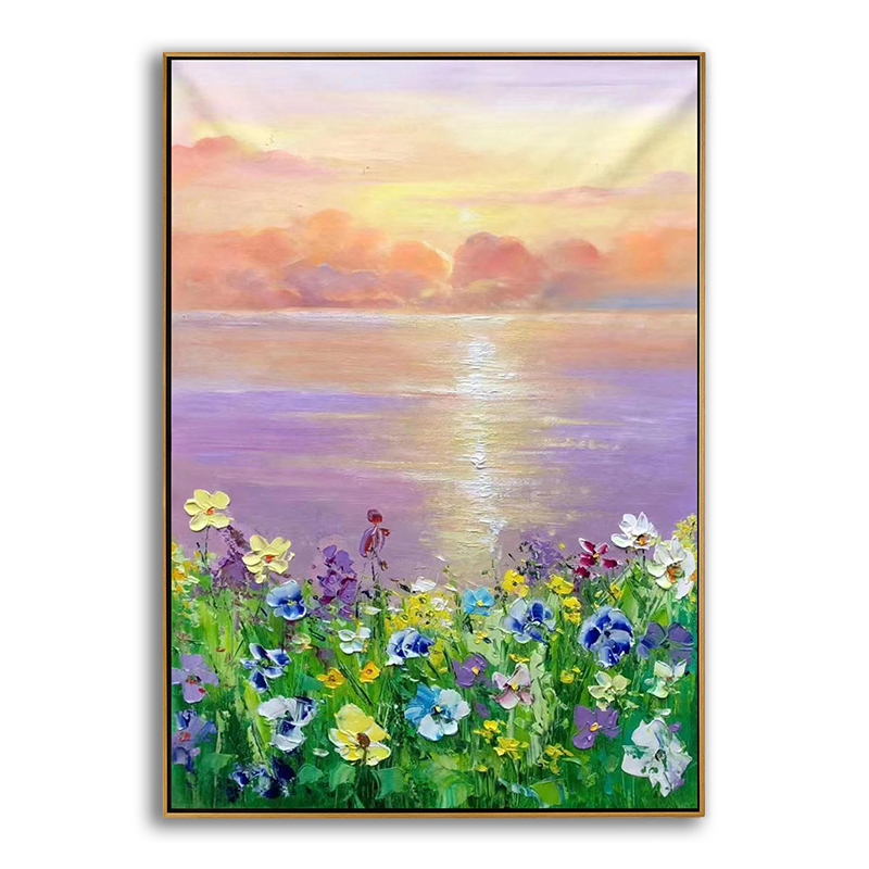 Flower and Ocean Sunrise Canvas Painting